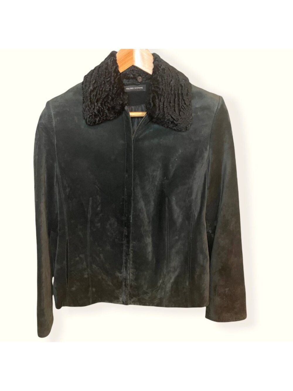 Valerie Stevens Black Leather Jacket Faux Fur Collar Medium Fully Lined